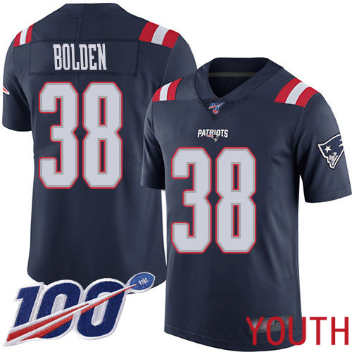 New England Patriots Football #38 100th Season Limited Navy Blue Youth Brandon Bolden NFL Jersey->youth nfl jersey->Youth Jersey